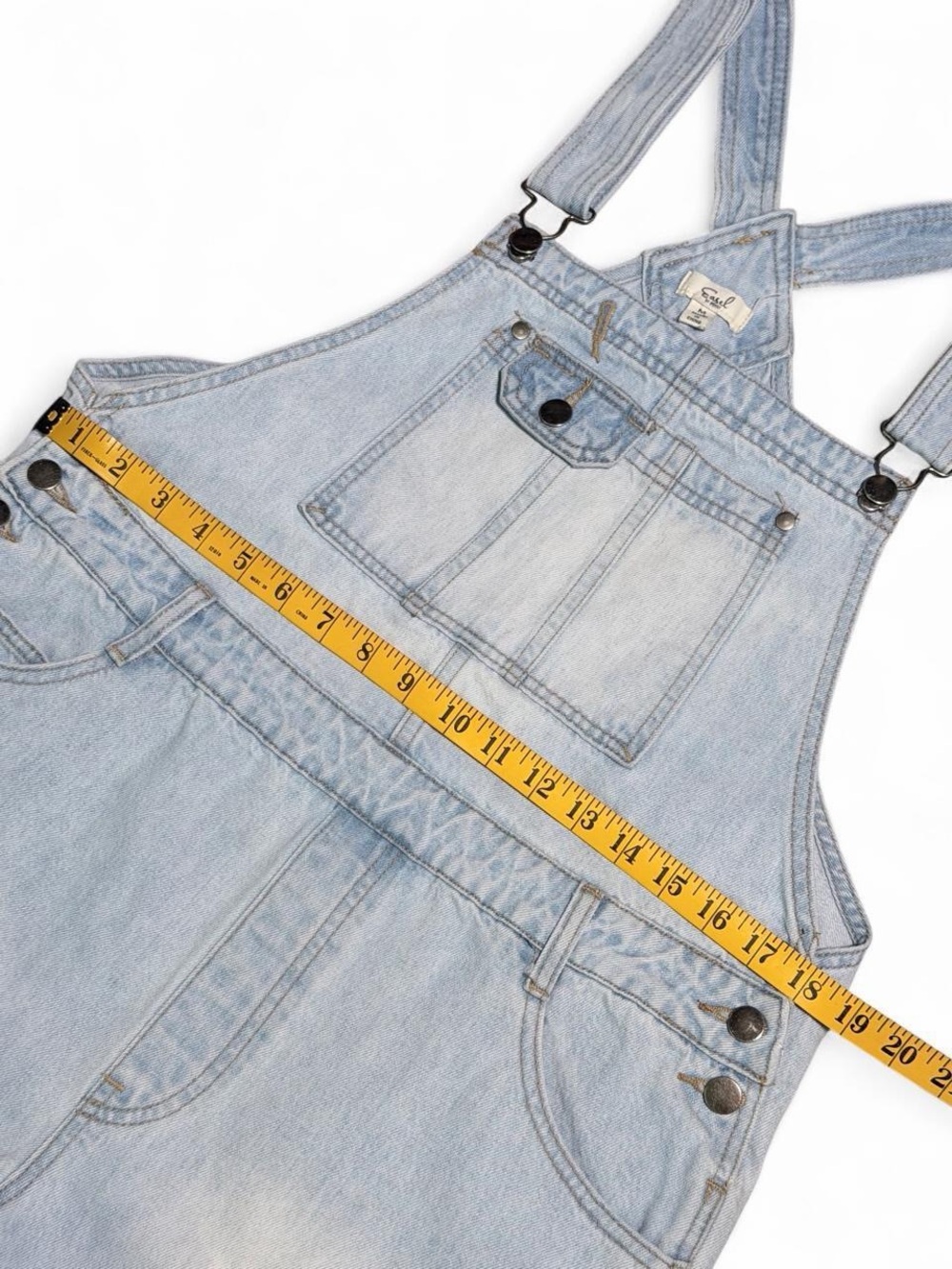 Women's Medium Easel Distressed Light Wash Denim Short Overalls Shortalls Boho - Picture 4 of 11